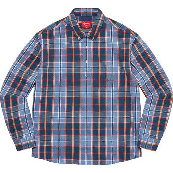 Camisas Supreme Pullover Plaid Flannel Azules | MX211JJ